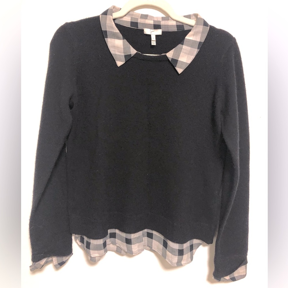 Joie Zhen D wool and cashmere sweater with flannel collar, cuff, and hem size S